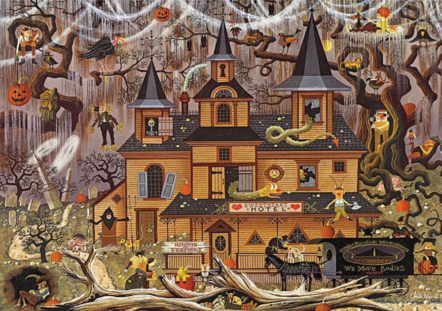 * Buffalo Games Charles Wysocki Trick Or Treat Hotel 500 Piece Jigsaw Puzzle Fall Puzzles