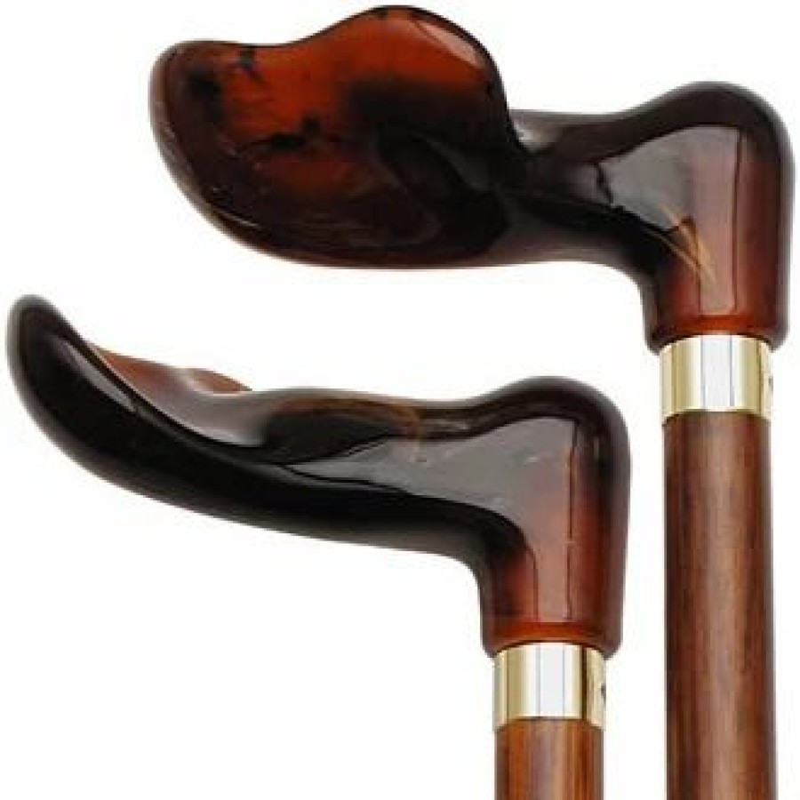 * Harvy Cherry Palm Grip Cane With Fashionable Amber Handle -Affordable Gift For Your Loved One! Item #Dhar-07871 Walking Canes