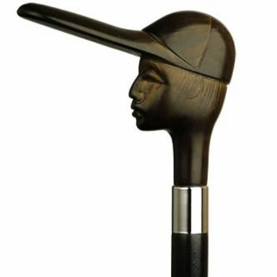 * Harvy Molded Jockey Head Black Maple Cane, Brown Handle -Affordable Gift For Your Loved One! Item #Dhar-13130 Walking Canes