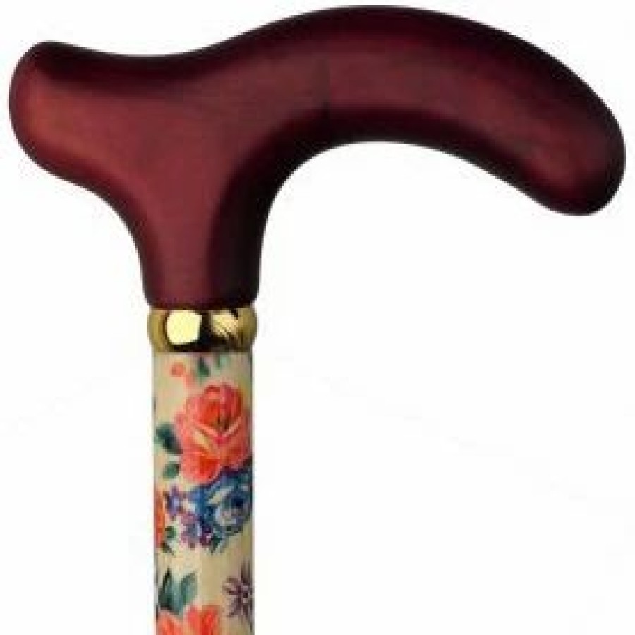 * Harvy Ladies Fritz Cane Primrose Maple Shaft , Burgundy Solid Wood Handle -Affordable Gift For Your Loved One! Item #Dhar-16620 Walking Canes