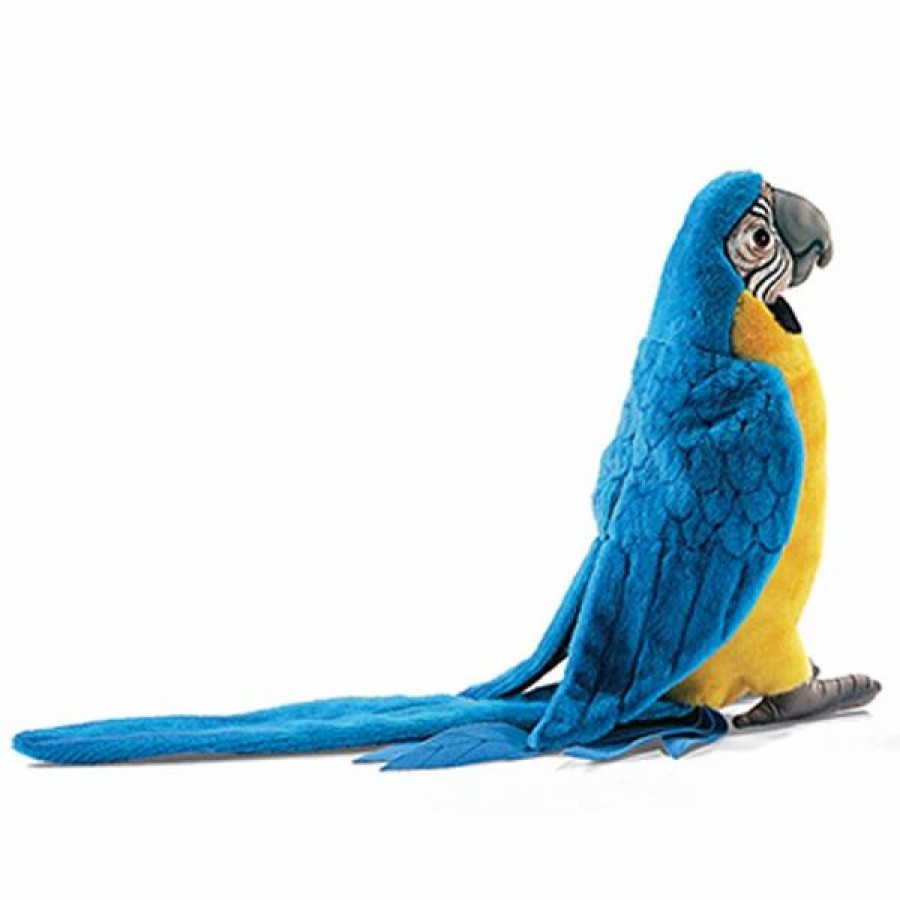 * Gold Blue Macaw Toy Reproduction By Hansa, 12" Tall -Affordable Gift For Your Little One! Item #Dhan-3068 Hansa Animals