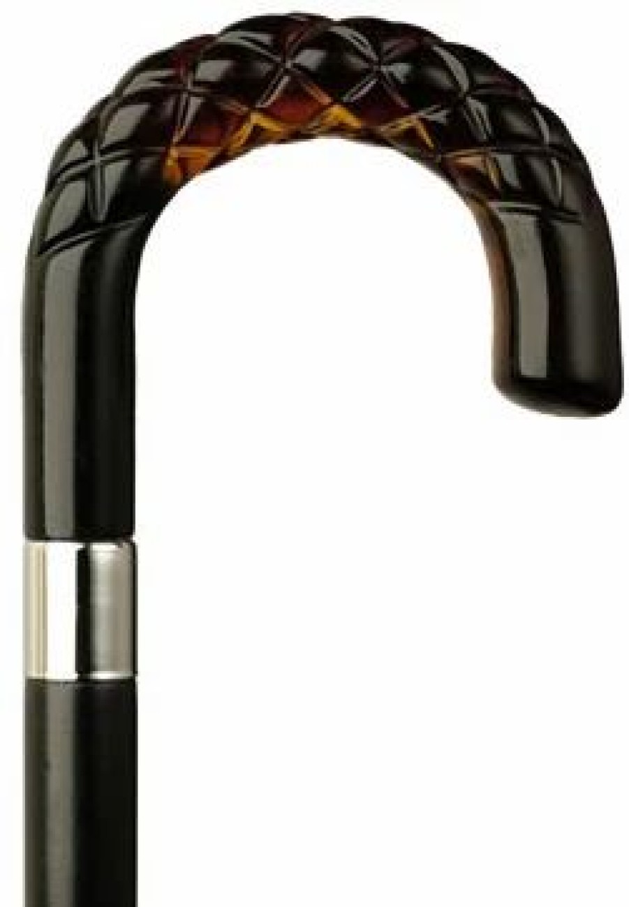 * Harvy Men Diamond Nose Crook Cane Black Shaft Shell Handle -Affordable Gift For Your Loved One! Item #Dhar-12119 Walking Canes