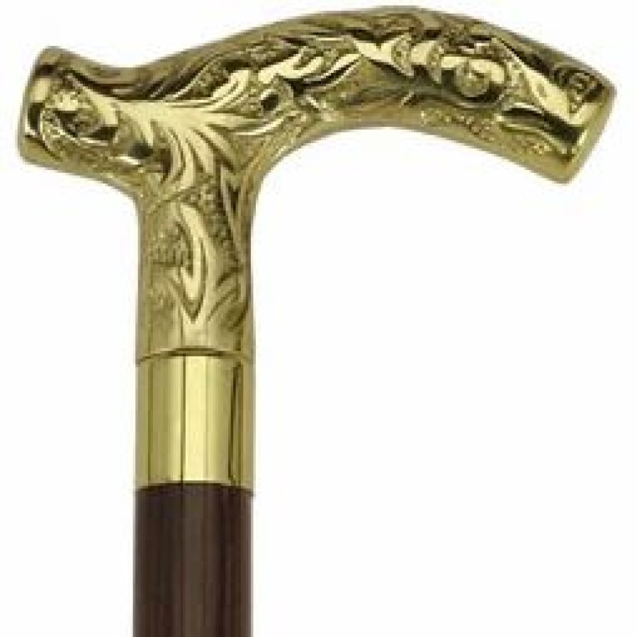 * Harvy Men Derby Cane Walnut Maple, Solid Brass Handle -Affordable Gift For Your Loved One! Item #Dhar-11247 Walking Canes