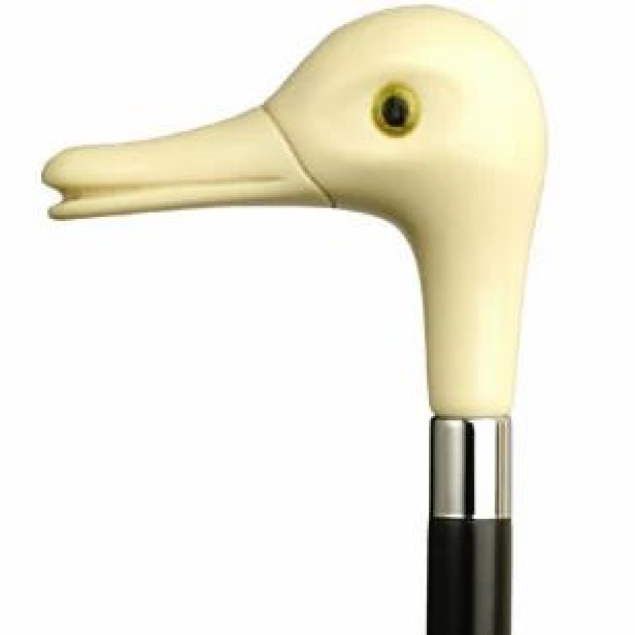 * Harvy Duck Head Glass Eye Cane Black Shaft Ivory Handle -Affordable Gift For Your Loved One! Item #Dhar-13038 Walking Canes