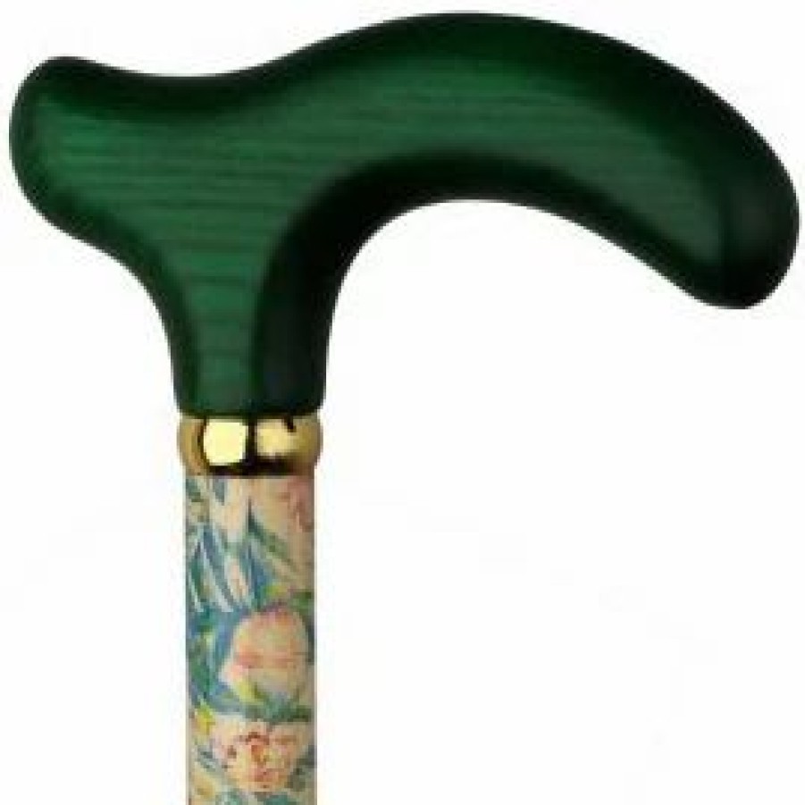 * Harvy Ladies Fritz Cane Potpourri Maple Shaft , Green Solid Wood Handle -Affordable Gift For Your Loved One! Item #Dhar-16660 Walking Canes