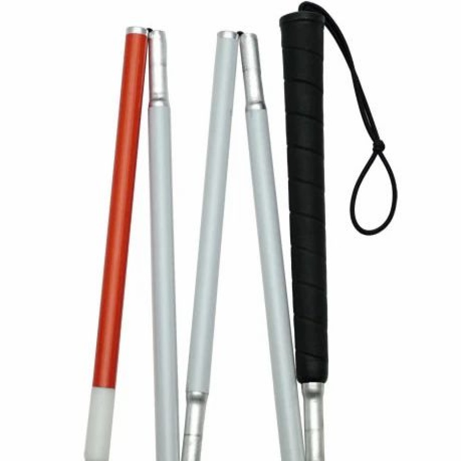 * Harvy Stylish 4-Section Folding Grip White Cane, Black Handle -Affordable Gift For Your Loved One! Item #Dhar-14824 Walking Canes