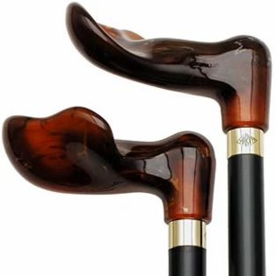 * Harvy Uni Palm Grip Cane Black Shaft, Amber Acrylic Handle -Affordable Gift For Your Loved One! Item #Dhar-07869 Walking Canes