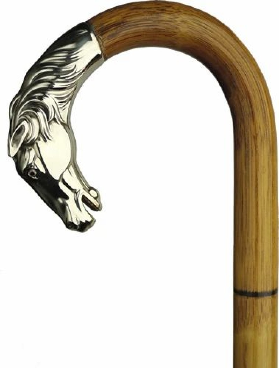 * Harvy Men Horse Head Cane Stepped Manilla Alpacca Handle -Affordable Gift For Your Loved One! Item #Dhar-11300 Walking Canes