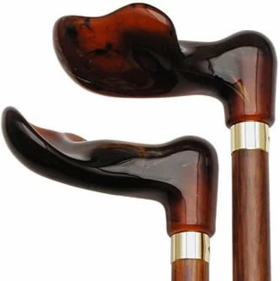 * Harvy Palm Grip Cane Cherry Shaft, Amber Acrylic Handle -Affordable Gift For Your Loved One! Item #Dhar-07870 Walking Canes