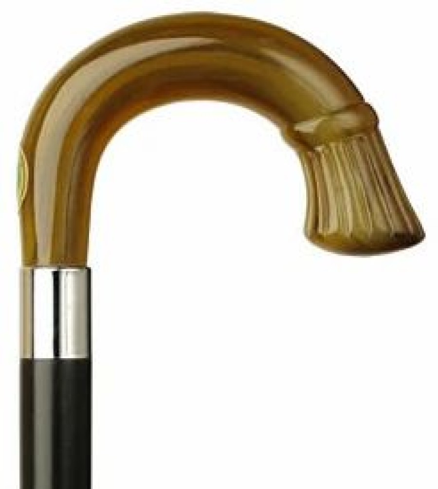 * Harvy Crown Nose Crook Cane Black Maple Shaft, Horn Handle -Affordable Gift For Your Loved One! Item #Dhar-12081 Walking Canes