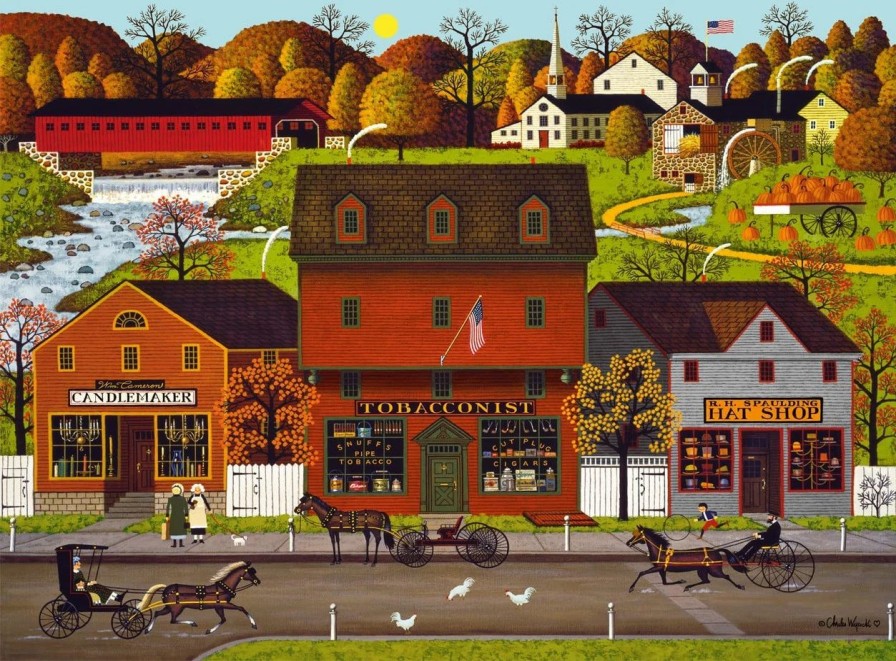 * Buffalo Games Charles Wysocki: Candlemaker, Tobacconist, Hat Shop 1000 Piece Jigsaw Puzzle Fall Puzzles