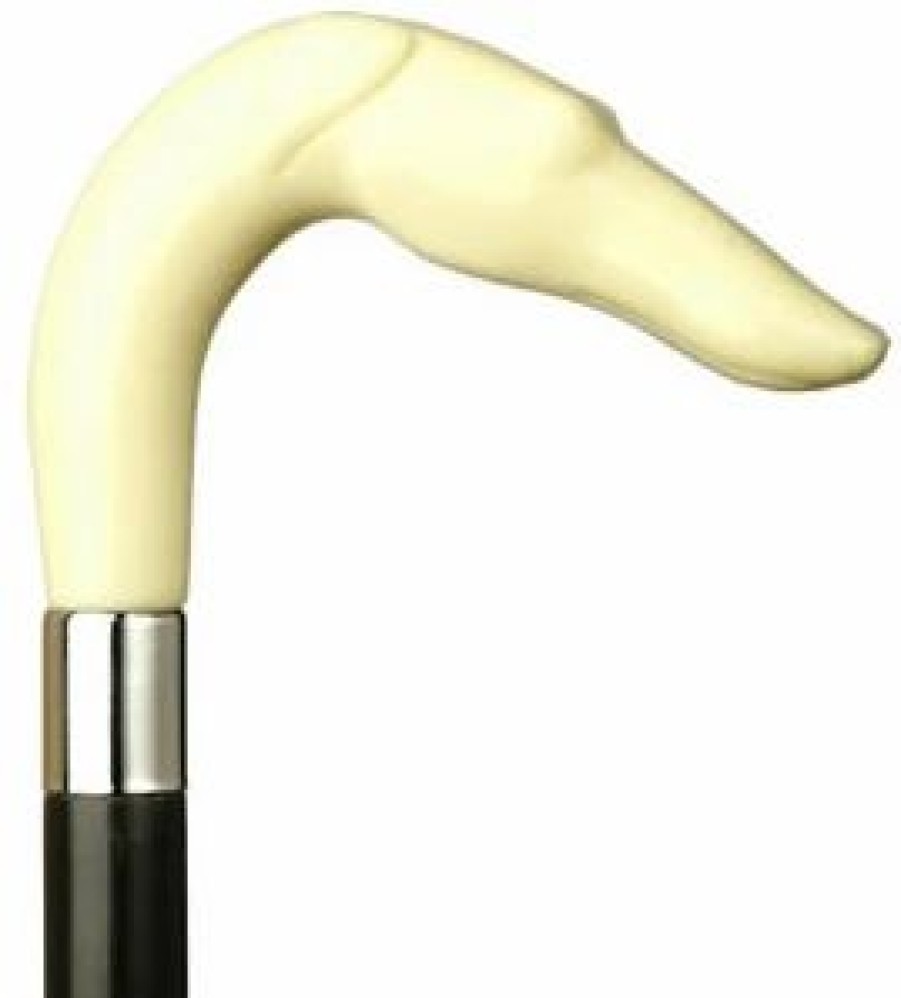 * Harvy Uni Russian Hound L Black Maple Cane, Ivory Handle -Affordable Gift For Your Loved One! Item #Dhar-14068 Walking Canes