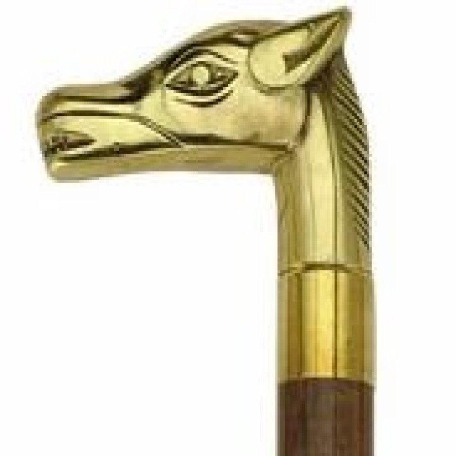 * Harvy Uni Horse Head Cane Walnut Maple, Solid Brass Handle -Affordable Gift For Your Loved One! Item #Dhar-11267 Walking Canes