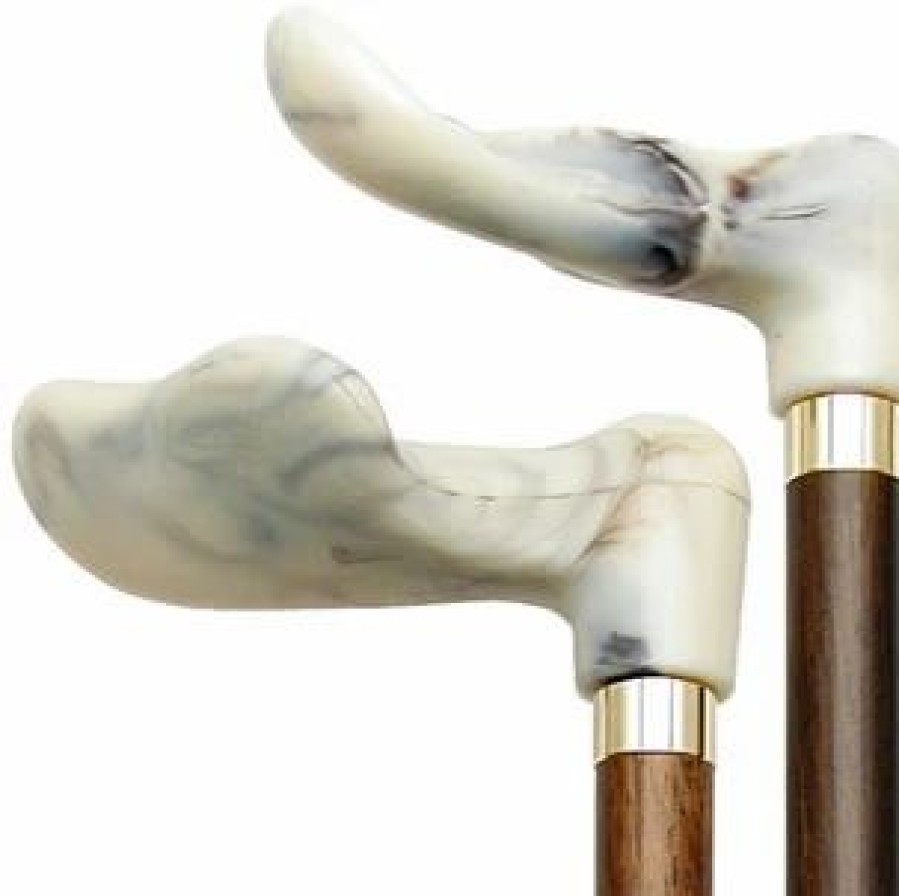 * Harvy Palm Grip Cane Walnut Shaft White Marbleized Handle -Affordable Gift For Your Loved One! Item #Dhar-13260 Walking Canes