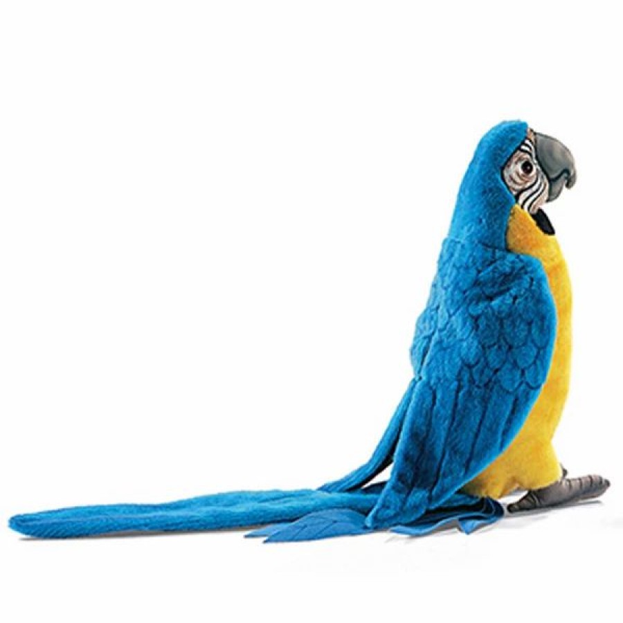 * Gold Blue Macaw Toy Reproduction By Hansa, 12" Tall -Affordable Gift For Your Little One! Item #Dhan-3068 Hansa Animals