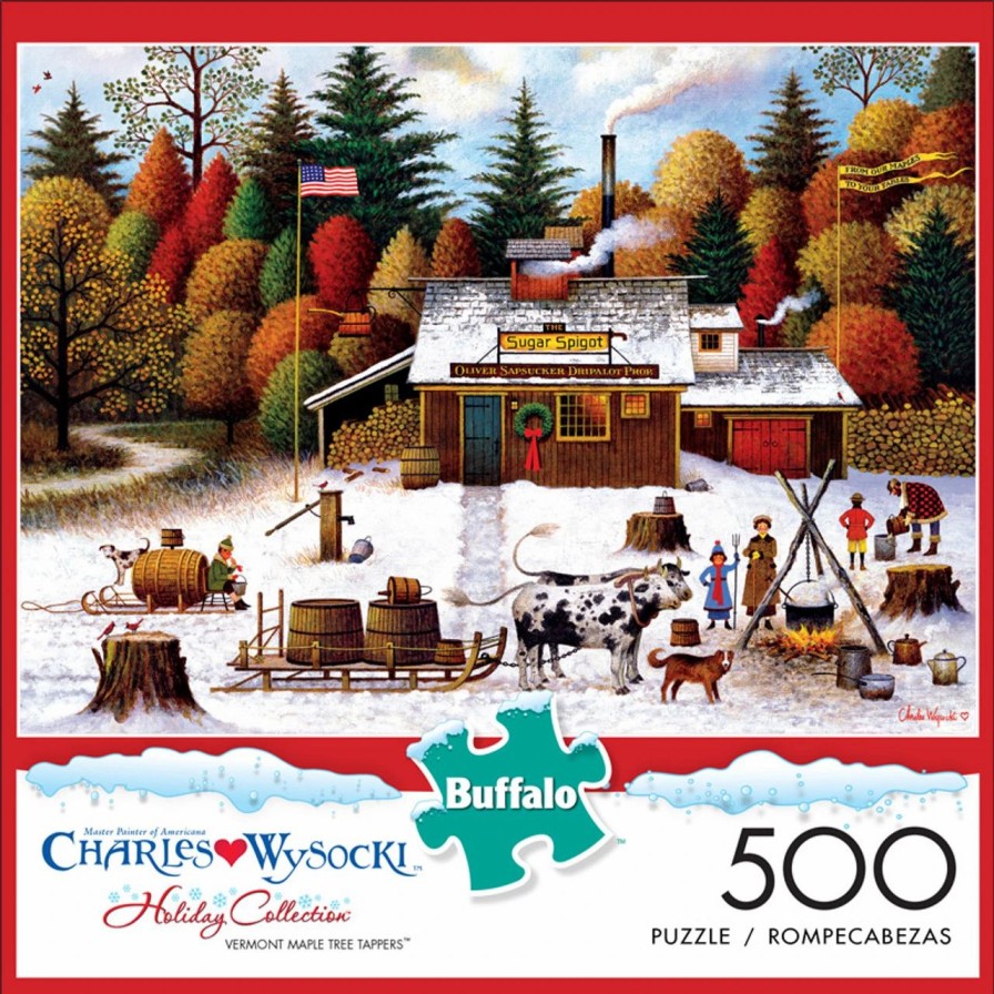 * Buffalo Games Charles Wysocki Vermont Maple Tree Tappers 500 Piece Jigsaw Puzzle Fall Puzzles