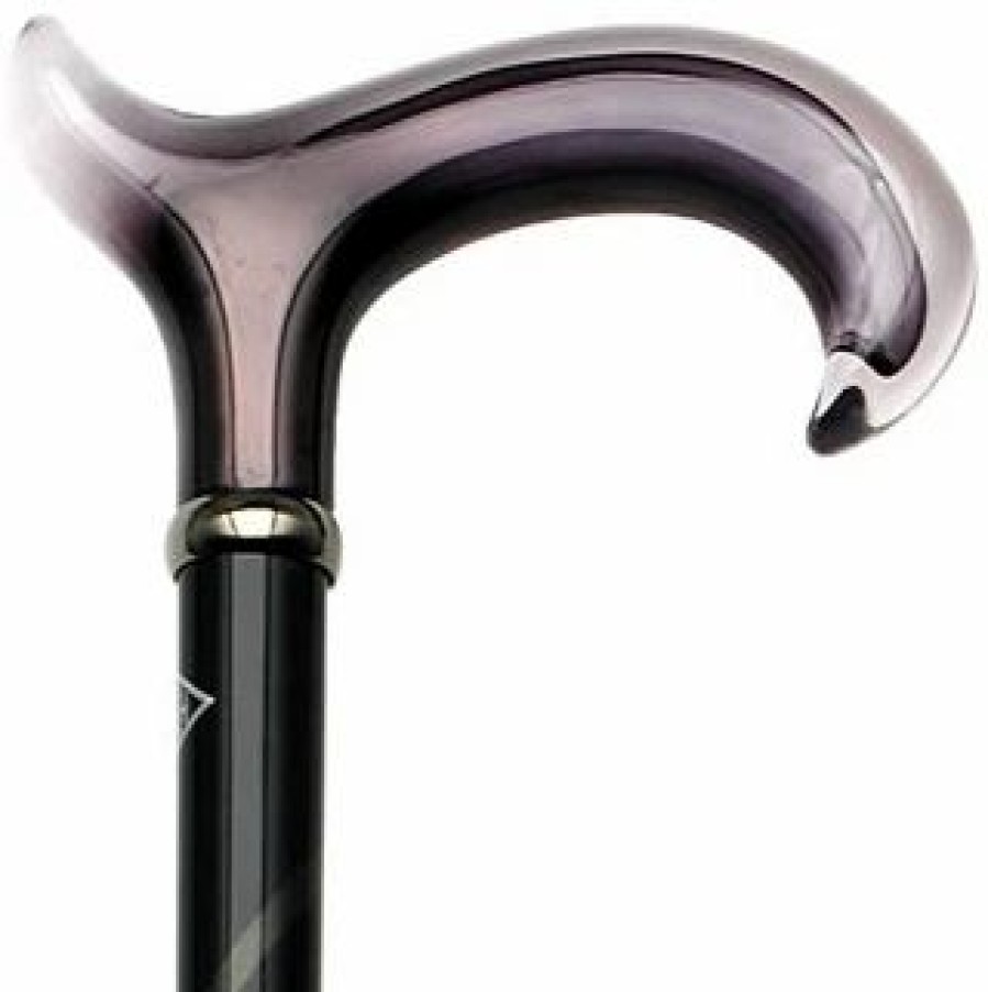 * Harvy Ladies Black Cane Grey Stripe Shaft Grey Plexi Handle -Affordable Gift For Your Loved One! Item #Dhar-07844 Walking Canes