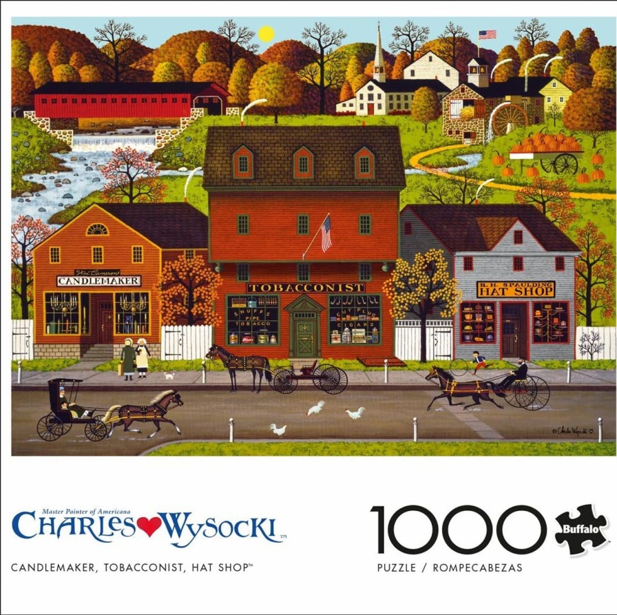 * Buffalo Games Charles Wysocki: Candlemaker, Tobacconist, Hat Shop 1000 Piece Jigsaw Puzzle Fall Puzzles