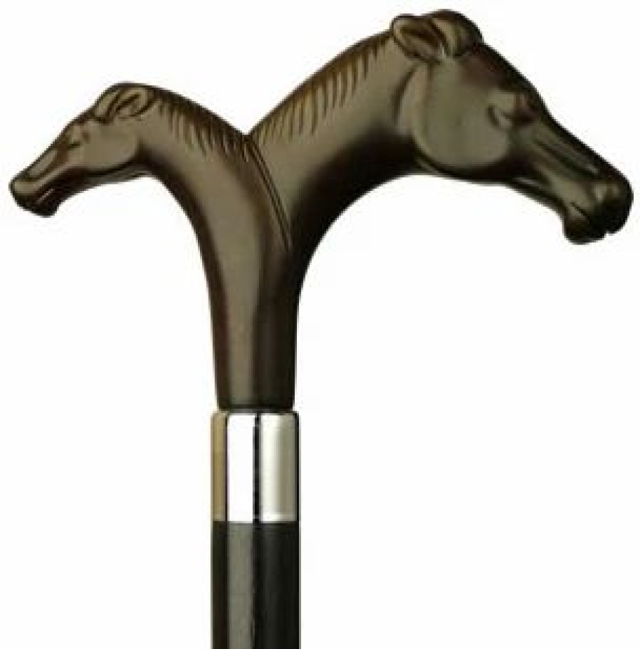 * Harvy Uni Double Horse Heads Cane Black With Brown Handle -Affordable Gift For Your Loved One! Item #Dhar-14070 Walking Canes