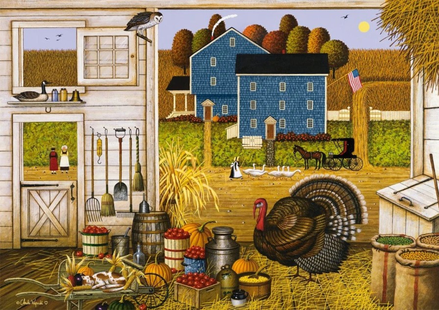 * Buffalo Games Charles Wysocki Americana: Turkey In The Straw 500 Piece Jigsaw Puzzle Fall Puzzles