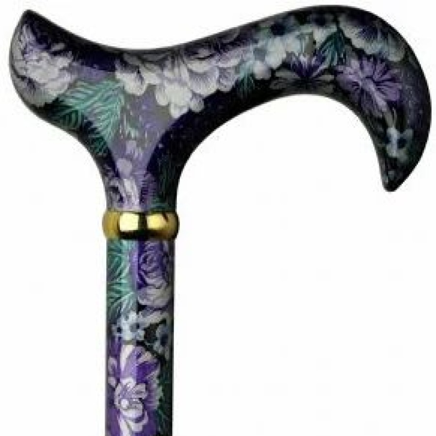 * Harvy Uni Derby Cane Purple Pansie Floral Print High Gloss -Affordable Gift For Your Loved One! Item #Dhar-16690 Walking Canes