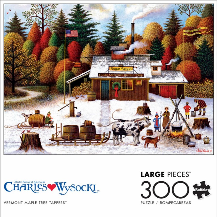 * Buffalo Games Charles Wysocki Vermont Maple Tree Tappers 300 Large Piece Jigsaw Puzzle Fall Puzzles