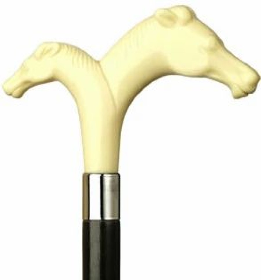 * Harvy Uni Double Horse Heads Derby Maple Cane,Ivory Handle -Affordable Gift For Your Loved One! Item #Dhar-14078 Walking Canes