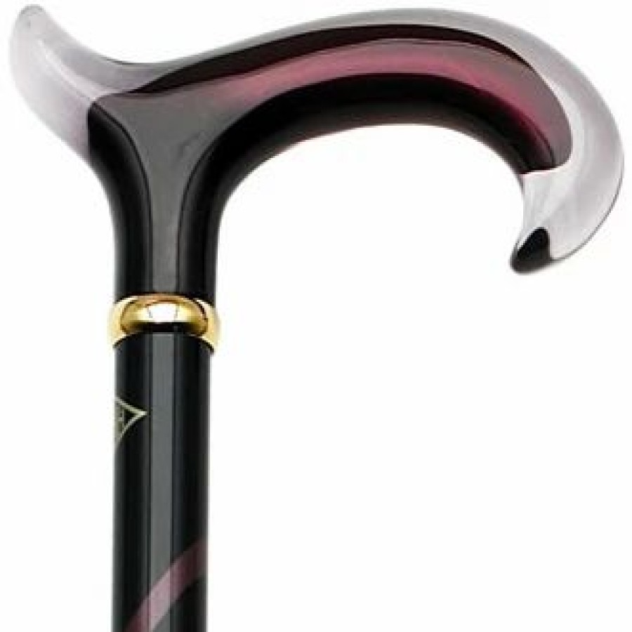 * Harvy Ladies Cane Black/Burgundy Striped, Burgundy Handle -Affordable Gift For Your Loved One! Item #Dhar-07840 Walking Canes