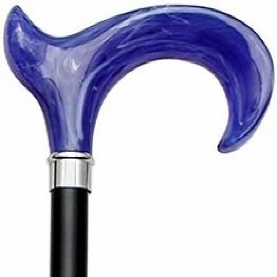 * King Of Canes Men Anatomical Derby Cane Black/Blue Stripe Blue Handle -Affordable Gift For Your Loved One! Item #Dhar-07662 Walking Canes