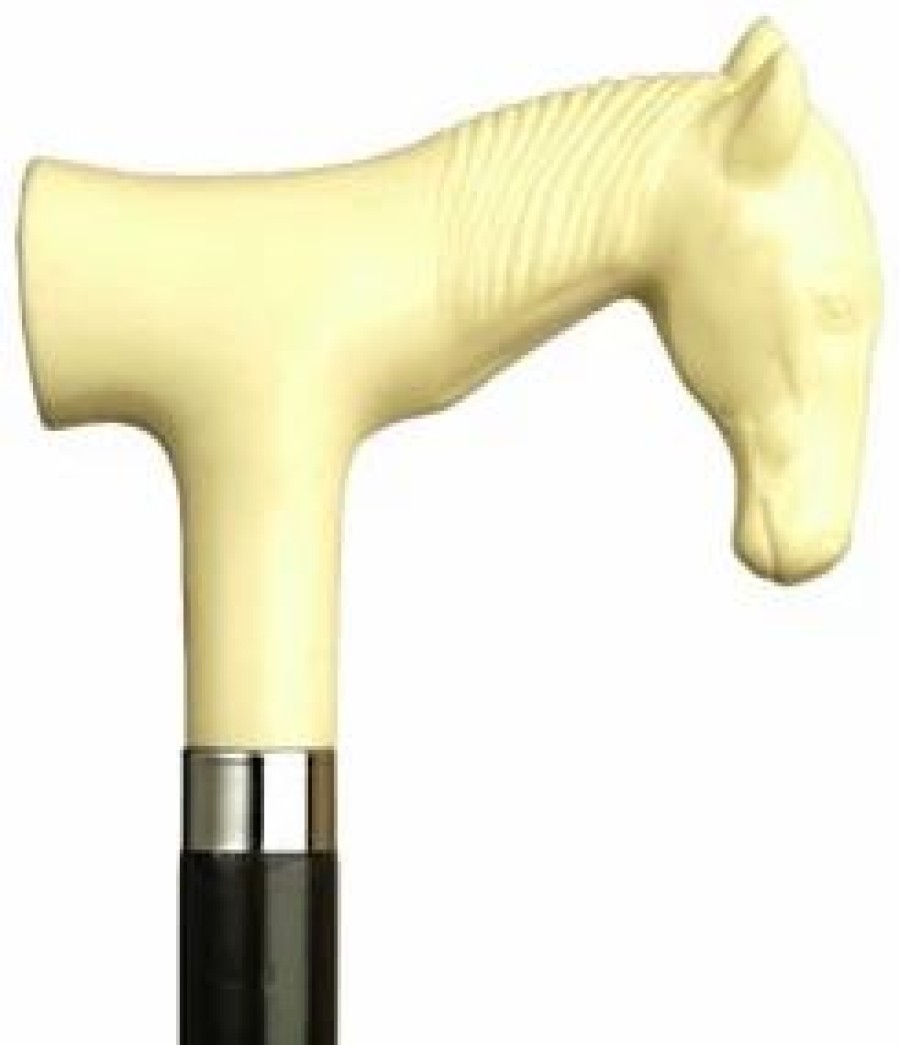 * Harvy Uni Horse Head Derby Black Maple Cane, Ivory Handle -Affordable Gift For Your Loved One! Item #Dhar-14048 Walking Canes