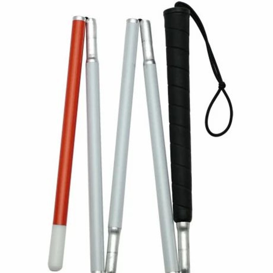 * Harvy Stylish 4-Section Folding Grip White Cane, Black Handle -Affordable Gift For Your Loved One! Item #Dhar-14820 Walking Canes