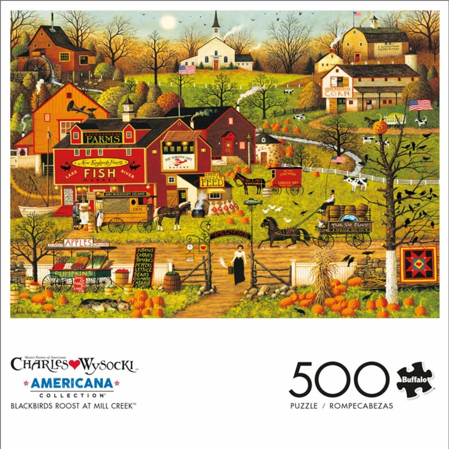 * Buffalo Games Charles Wysocki Blackbirds Roost At Mill Creek 500 Piece Jigsaw Puzzle Fall Puzzles