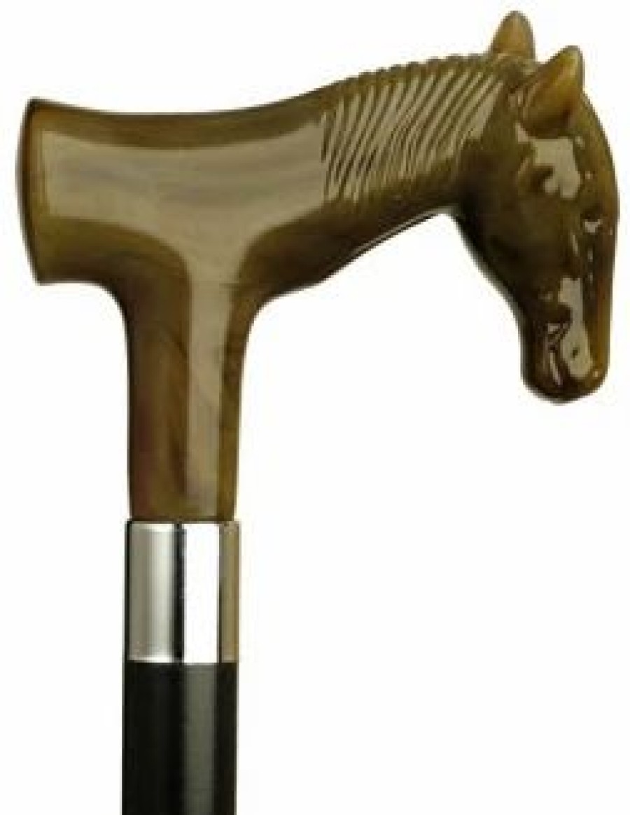 * King Of Canes Uni Horse Head Derby Black Maple Cane, Horn Handle -Affordable Gift For Your Loved One! Item #Dhar-14041 Walking Canes