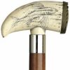 * Harvy Uni Embossed Whale Tooth Cane Walnut Shaft -Affordable Gift For Your Loved One! Item #Dhar-10697 Walking Canes