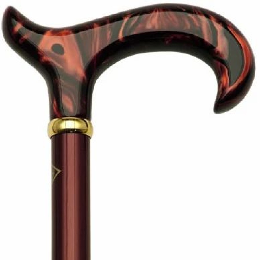 * Harvy Ladies Cane Metallic Burgundy Shaft, Ruby Handle -Affordable Gift For Your Loved One! Item #Dhar-07836 Walking Canes