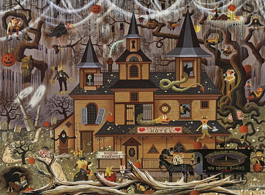 * Buffalo Games Charles Wysocki Trick Or Treat Hotel 1000 Piece Jigsaw Puzzle Fall Puzzles