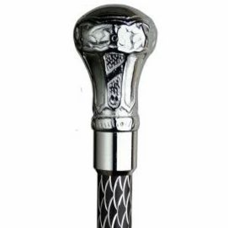 * Harvy Bulb Cane Black With Glitter Etching Aluminum Shaft , Chrome Plated Brass Handle -Affordable Gift For Your Loved One! Item #Dhar-11351 Walking Canes