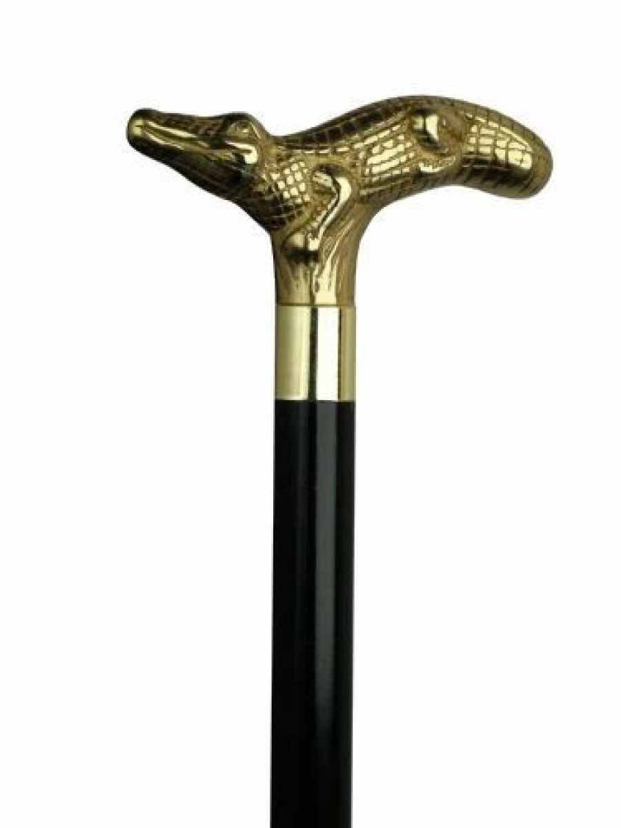 * Harvy Uni Alligator Cane Black Shaft, Solid Brass Handle -Affordable Gift For Your Loved One! Item #Dhar-11198 Walking Canes