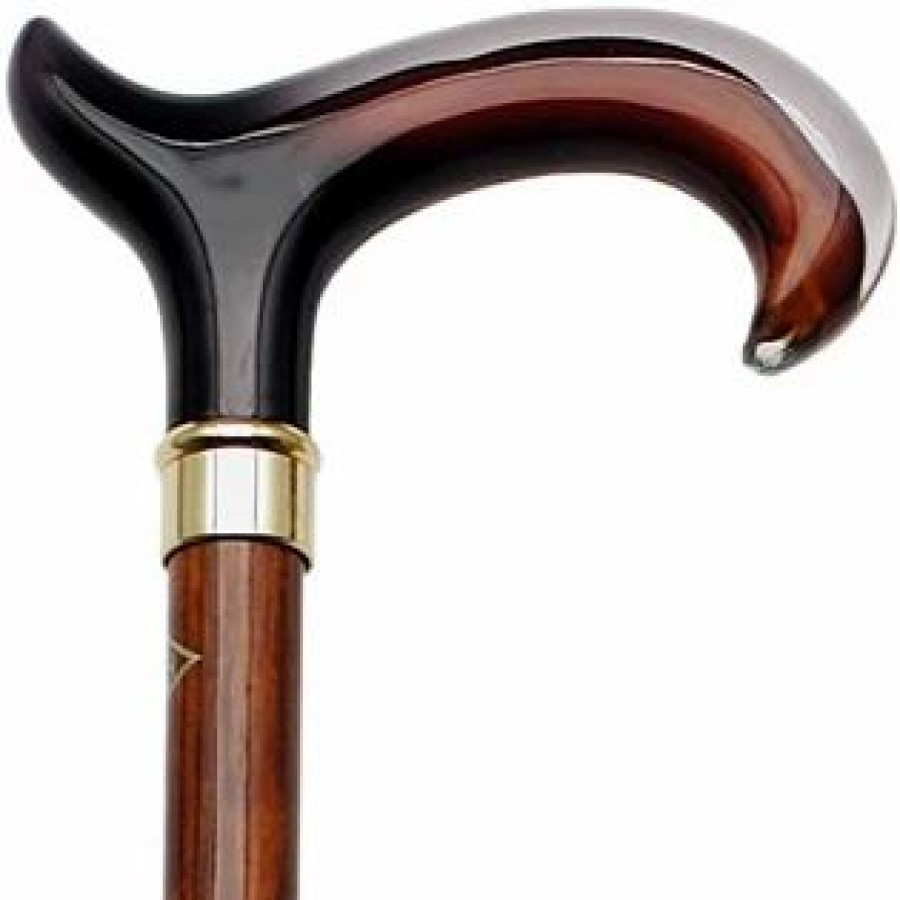 * Harvy Ladies Derby Cane Cherry Scorched Shaft, Amber Handle -Affordable Gift For Your Loved One! Item #Dhar-07858 Walking Canes