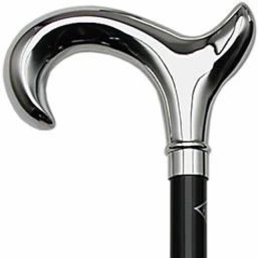 * Harvy Shiny Chrome Black Cane Beechwood Handle -Affordable Gift For Your Loved One! Item #Dhar-07632 Walking Canes