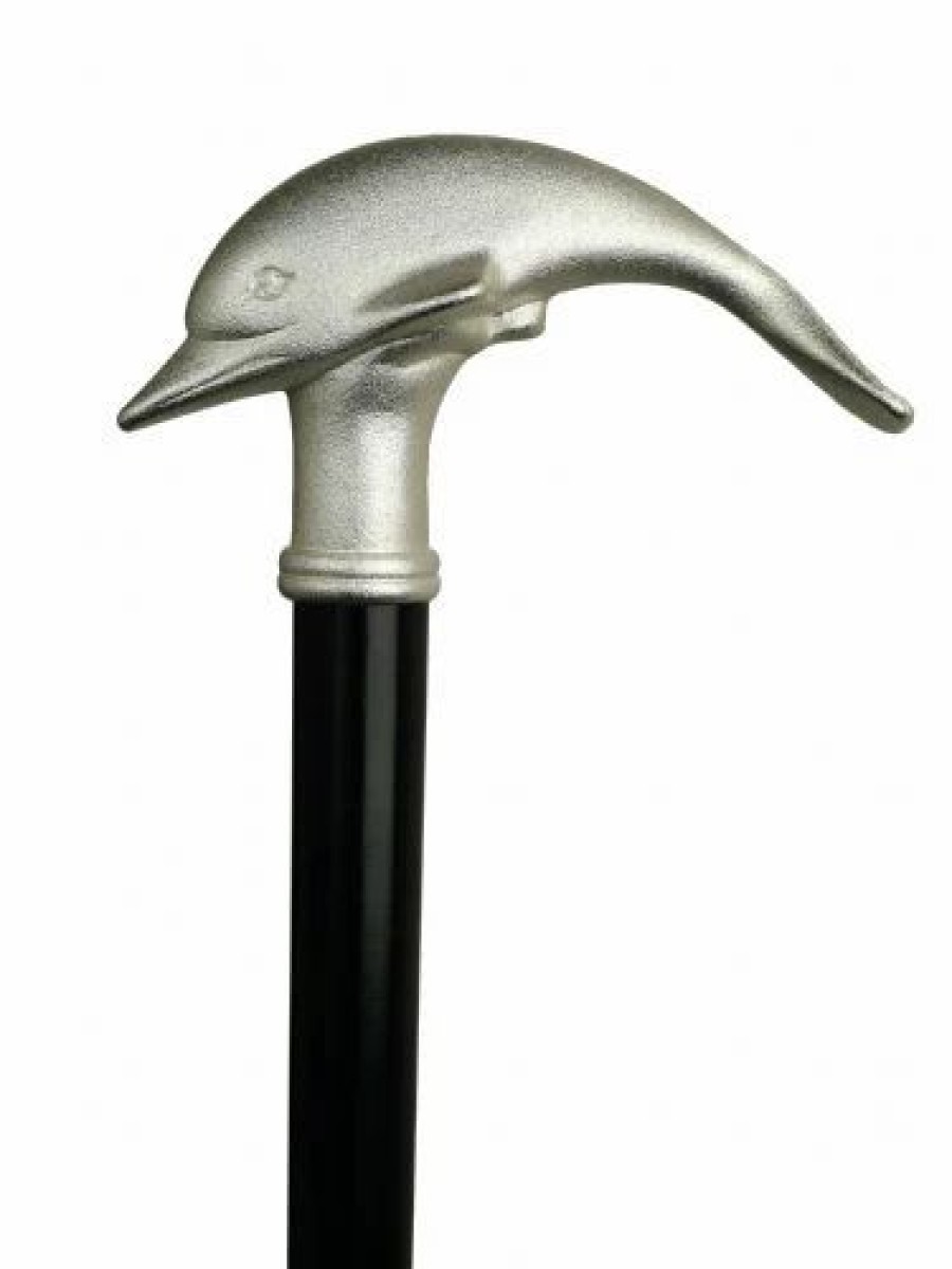 * Harvy Uni Dolphin Derby Cane Black, Silver Finish Handle -Affordable Gift For Your Loved One! Item #Dhar-11178 Walking Canes