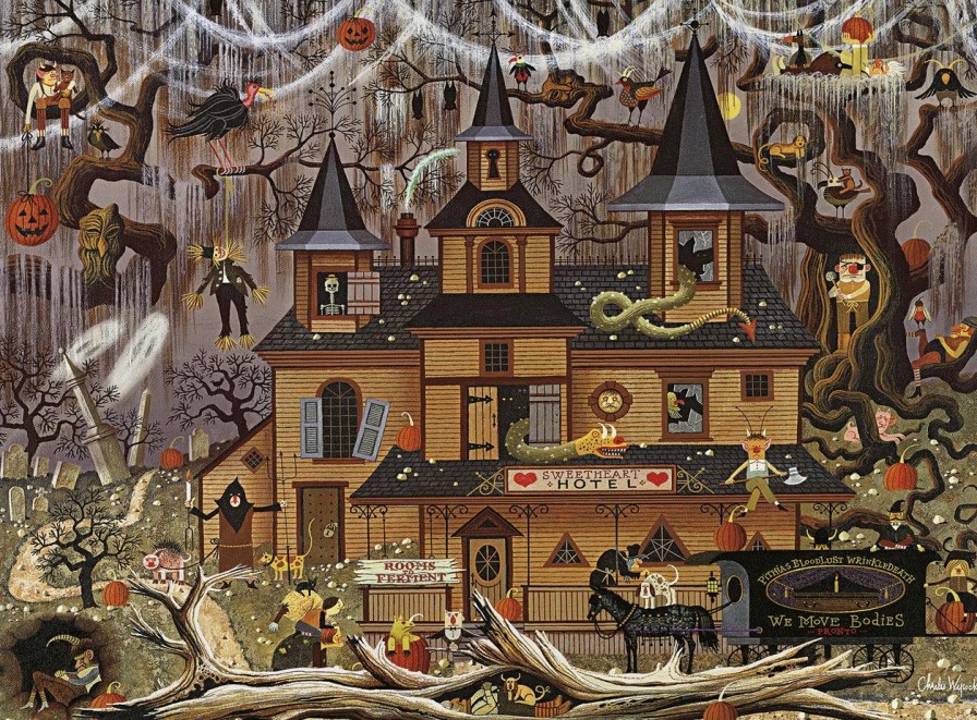 * Buffalo Games Charles Wysocki Trick Or Treat Hotel 1000 Piece Jigsaw Puzzle Fall Puzzles