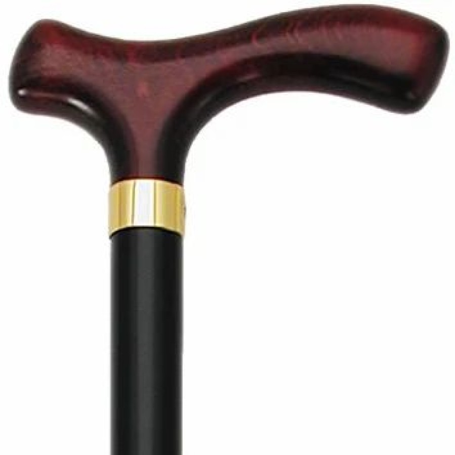 * Harvy Men Fritz Cane Black Maple Shaft, Burgundy Handle -Affordable Gift For Your Loved One! Item #Dhar-07644 Walking Canes